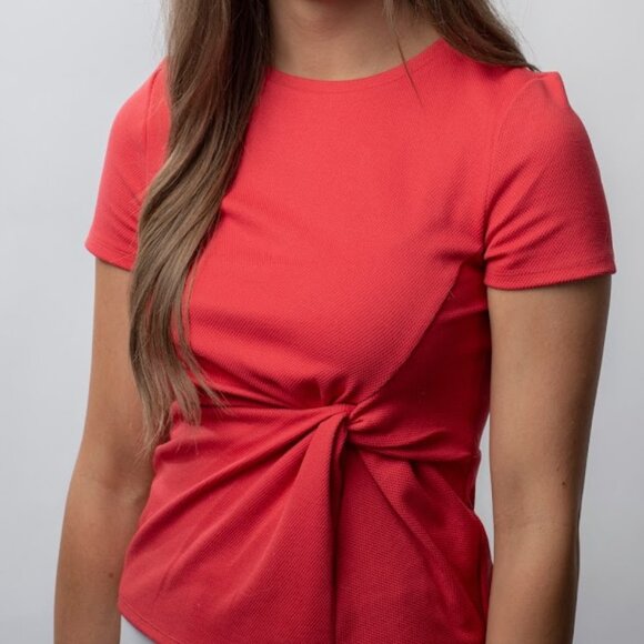 Textured Short Sleeve Top Front Twist Detail Work, Professional, Business Casual - Picture 6 of 6